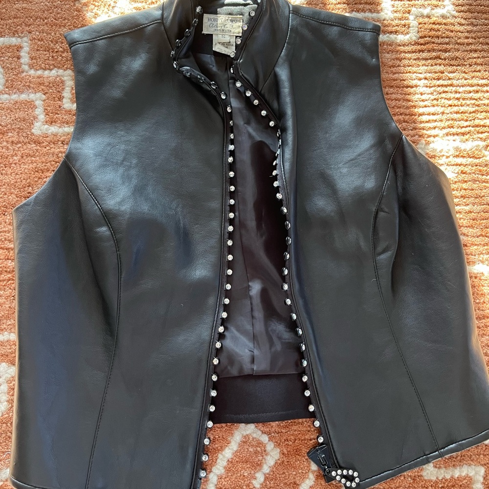 Stud-Trim Black Leather Vest